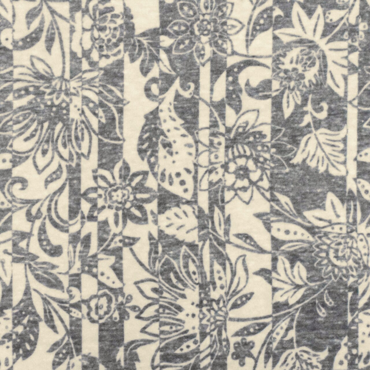 Heather Gray-Beige Floral Stripe Printed Stretch Jersey Knit Fabric By the Yard